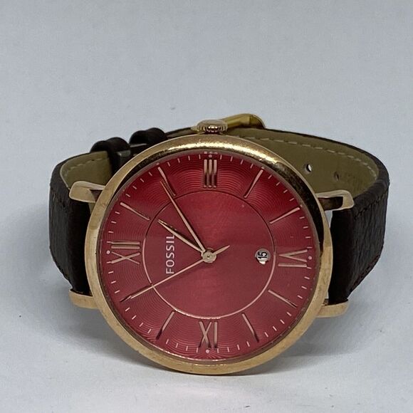 Fossil Jacqueline ES4101 Women Brown Leather Analog Pink Dial Quartz Watch WO231 - Picture 7 of 12